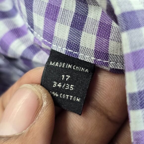 John Varvatos Men's Purple Check Lightweight Cotton Long Sleeve Size 17 34/35 - Picture 7 of 13